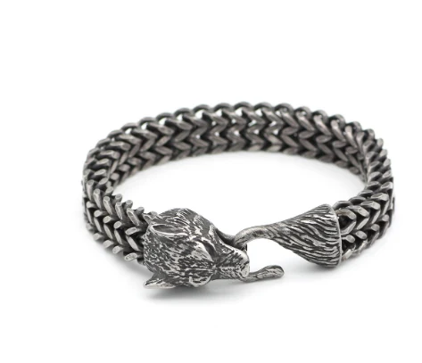 Heren Armband RVS Vintage Zwarte Wolfskop Cubaanse Ketting Polsband Mannelijke Mode Sieraden Groothandel Accessoires