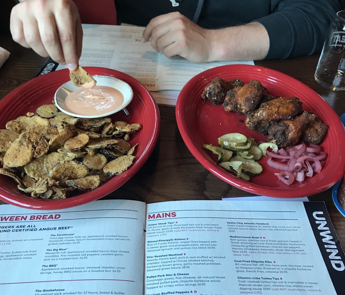 GF Fried pickles and dry rub wings! Delicious!!