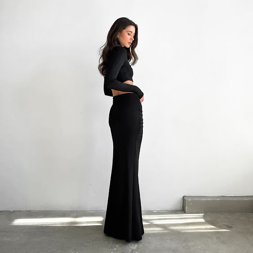 Title 10, Black French Fishtail Skirt Pleated Sheath Dres...