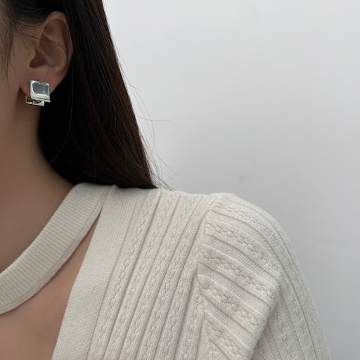 Title 3, Glossy Square Double-sided Stud Earrings Elegan...