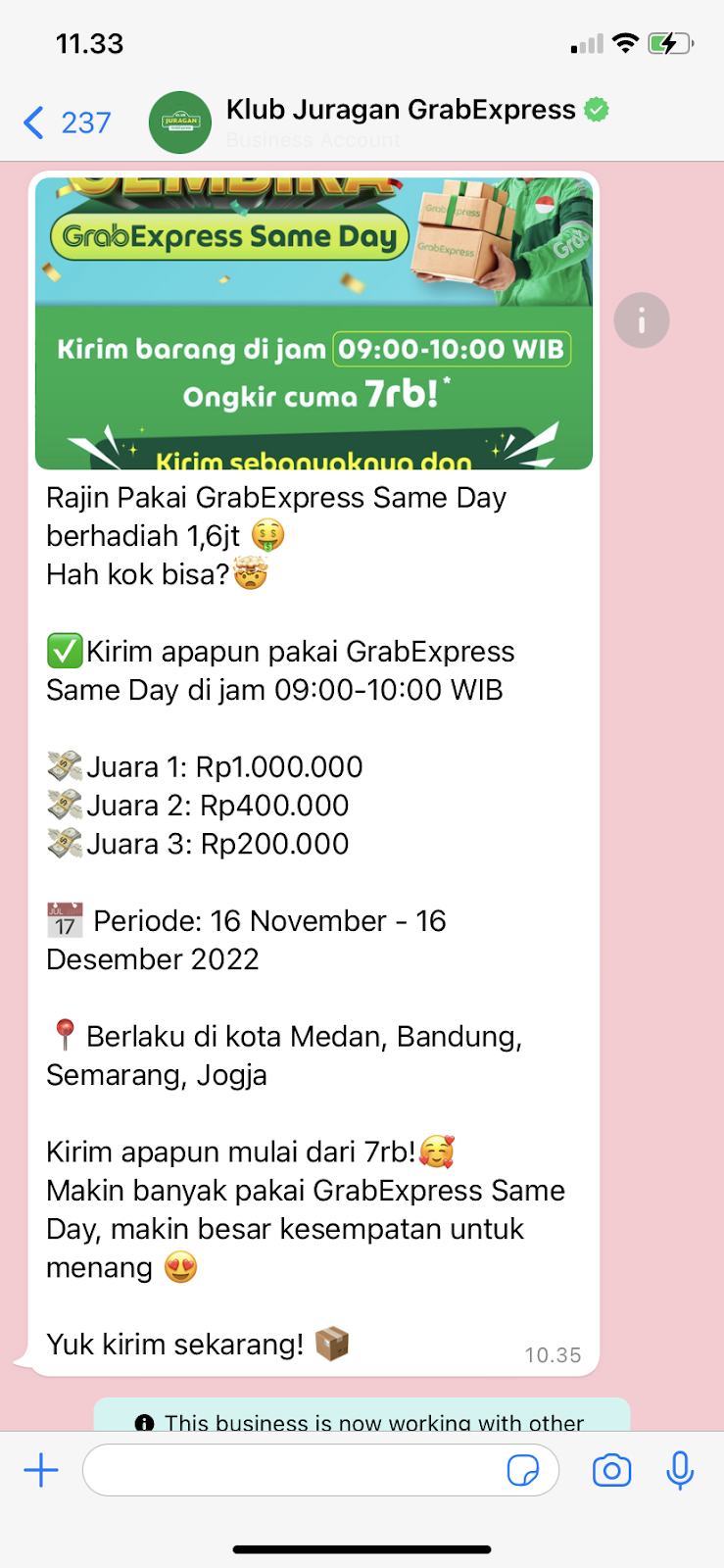 Contoh Best WhatsApp Marketing Campaign GrabExpress