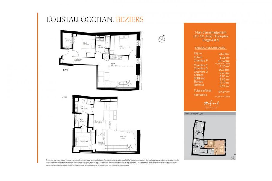 Vente duplex 5 pièces 94 m² à Beziers (34500), 392 000 €