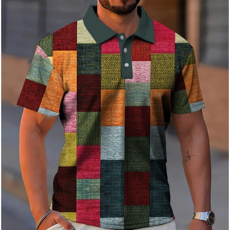 Men's Button Polo Shirt with Plaid Lapel and Short Sleeve, Comfortable and Stylish, Perfect for Casual Wear and Offering