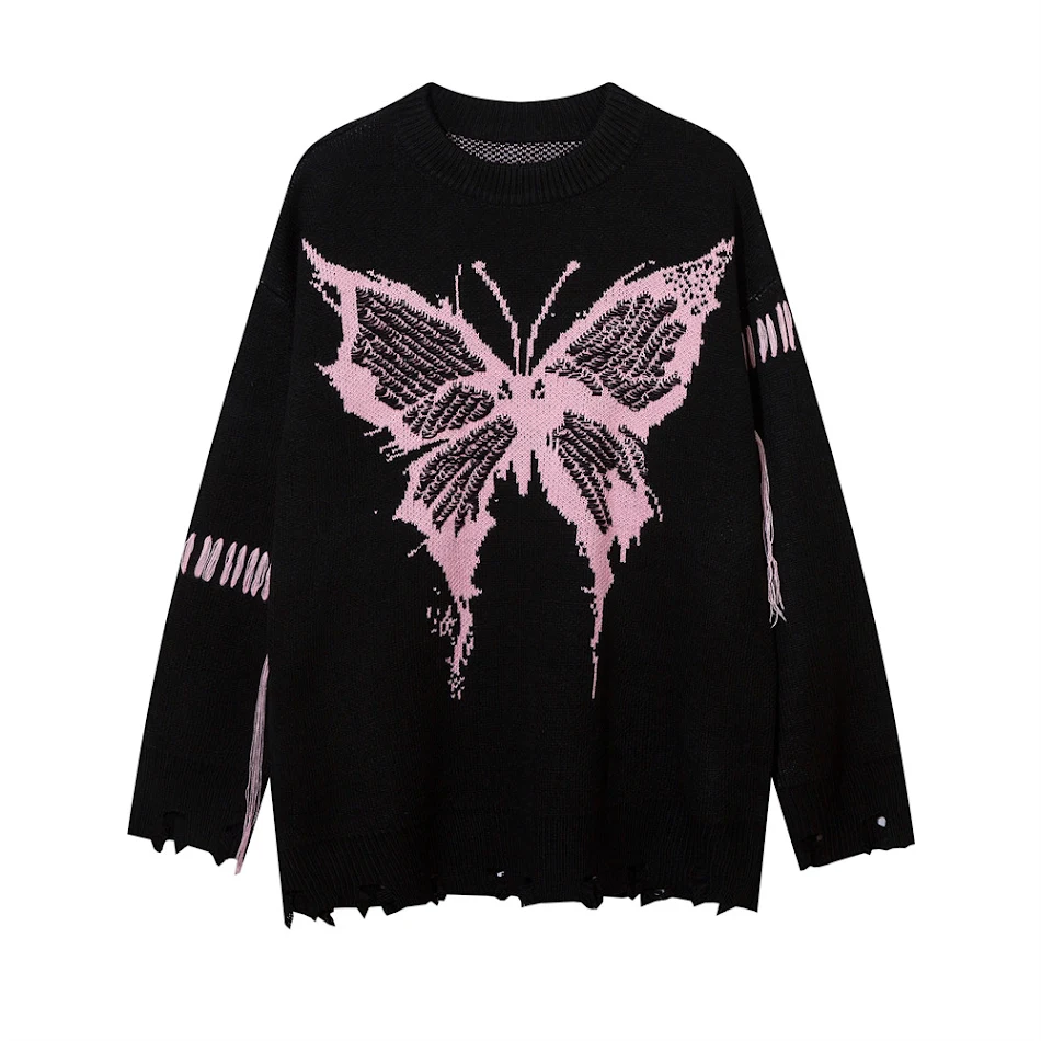 Męski sweter z okrągłym dekoltem, wzorem w motyle jacquard, w stylu casual. Idealny na co dzień, zapewniający wygodę i modny wygląd.