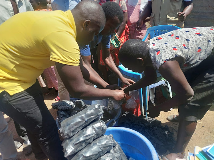 A trader at Ahero market within Nyando subcounty where Nema officers carried out a raid on single use plastic bags on January 12, 2023.