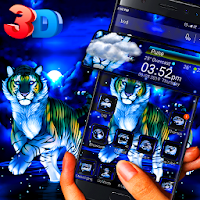 3D Blue Snow Tiger Glass Tech Theme ?