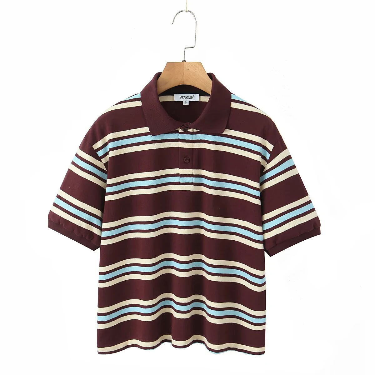 Title 4, Retro Contrast Color Pure Cotton Striped Polo S...