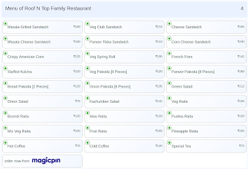 Roof N Top Family Restaurant menu 