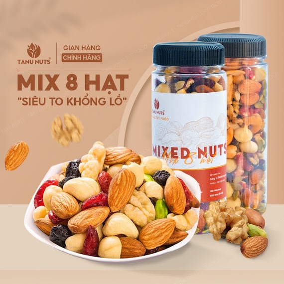 Hạt Dinh Dưỡng Mix 8 Loại Tanu Nuts Hũ 350G/500G, Ngũ Cốc Granola Siêu Hạt Ăn Kiêng Giảm Cân, Ngũ Cốc Bà Bầu