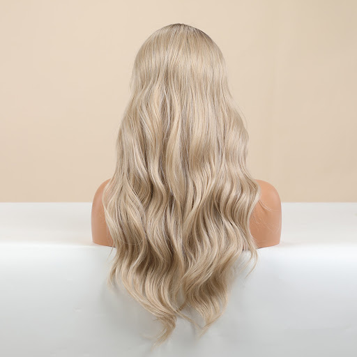 Title 7, Gradient Golden Texture Large Curly Lace Wig Fo...