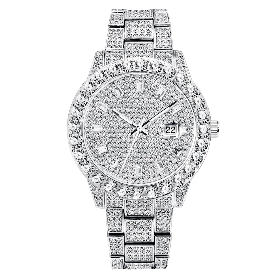 Fashionable Large Dial Full Diamond Watch