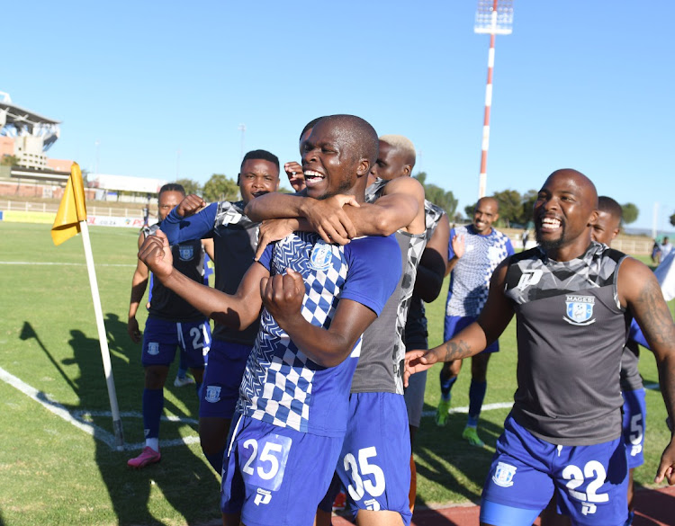 Edmore Chirambadare of Magesi FC celebrates goal with team mates during the Motsepe Foundation Championship match between Magesi FC and Milford at Old Peter Mokaba Stadium on May 05, 2024 in Polokwane, South Africa.