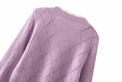 Title 12, French V-Neck Floral Jacquard Knit Cardigan Loo...