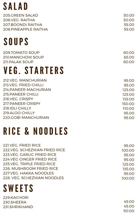 Aadarsh Pure Veg menu 