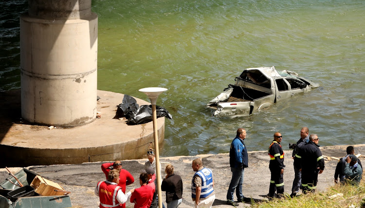 Three people were killed when the bakkie they were driving in flew off the N2 bridge in Bluewater Bridge and landed in the Swartskops River mouth.