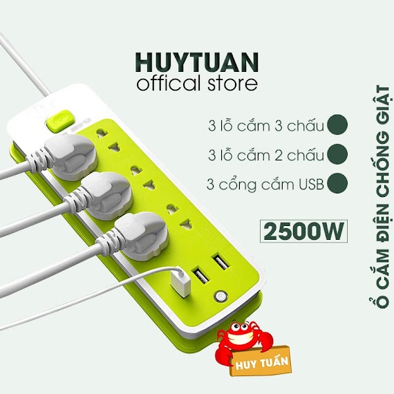 [Mã Skamls0512 Giảm 20000 Đơn 0Đ] Ổ Cắm Điện Xanh Đa Năng Chống Giật Tích Hợp 3 Cổng Usb