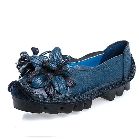 Echte leren etnische moeder schoenen met platte neus en zachte zool, perfect voor dagelijks comfort en stijl. Ervaar kwaliteit!