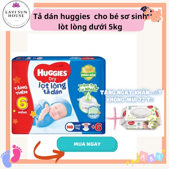 [Tràm Trà Tặng 6 Miếng]Bỉm Dán Huggies Sơ Sinh Lọt Lòng Nb70 Miếng Tặng Kèm 6 Miếng, Tã Dán Sơ Sinh Huggies Bé Dưới 5Kg