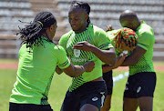 Rosko Specman and Seabelo Senatla during the Springbok Sevens training session. File photo.