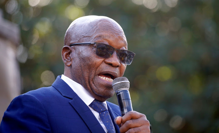 Former President Jacob Zuma speaks to supporters after appearing at the High Court in Pietermaritzburg on May 17 2021. Picture: REUTERS/ROGAN WARD