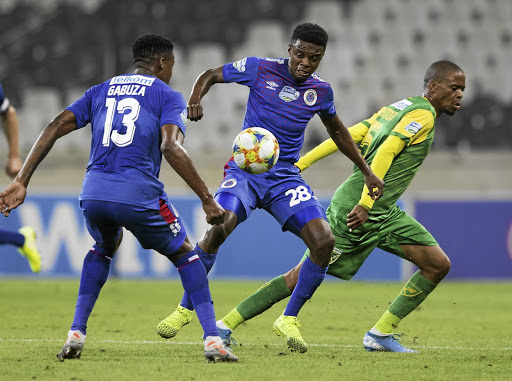 Teboho Mokoena of SuperSport during the Telkom Knockout quarterfinal match against Arrows at the weekend. Matsatsantsa did not release the midfielder for national duty.