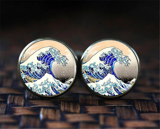 Title 4, Kanagawa Time Gemstone Cufflinks for French Shi...