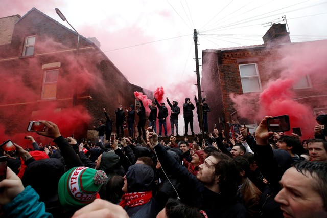 Champions League Semi Final First Leg - Liverpool vs AS Roma - Anfield, Liverpool, Britain - April 24, 2018 Liverpool fans outside the stadium before the match.