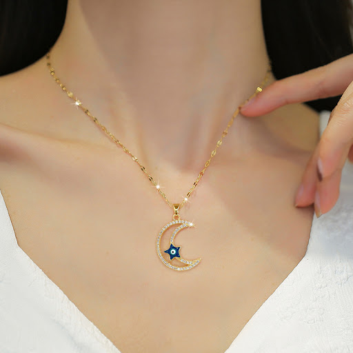 Title 4, Star Moon Full Diamond Necklace, a stunning jew...