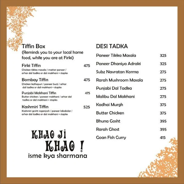 The Firki Bar menu 