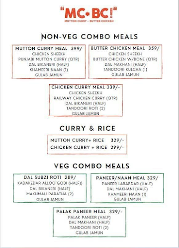 Mutton Curry Butter Chicken menu 