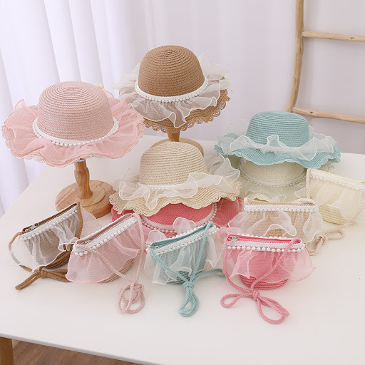 Title 11, Childrens Fashion Lace Pearl Straw Sun Hat, st...