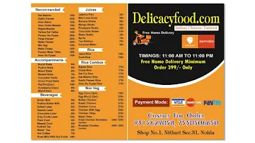 Delicacyfood.com menu 