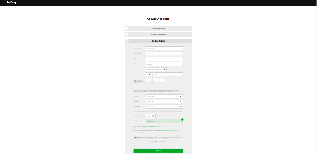 Account creation form screenshot #3