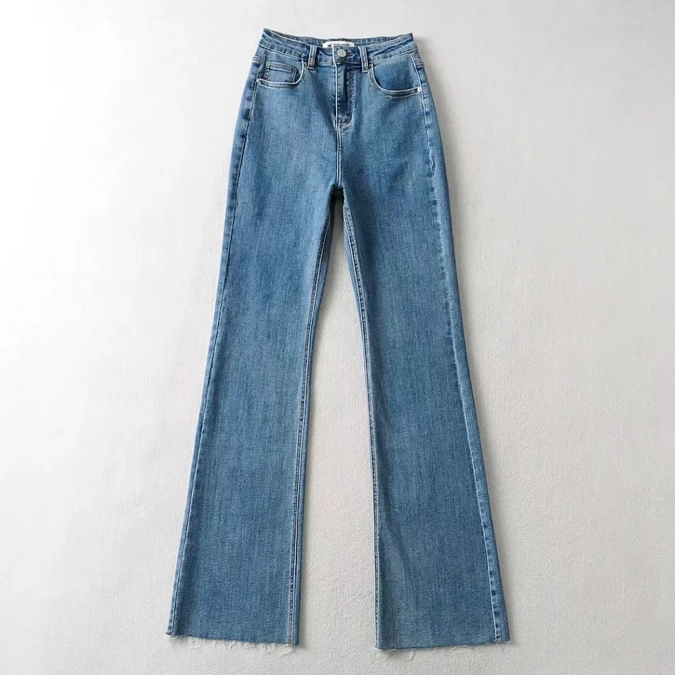 Raw Edge High Waist Denim Flared Pants voor dames Trendy kleding voor een flatterende en modieuze look die je niet wil missen