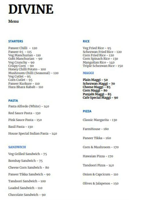 Divine - Cafe & Restro menu 