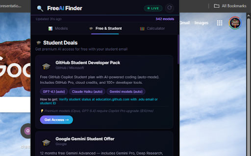 FreeAI Finder — Live AI Model Price Tracker screenshot 1