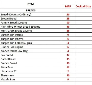 All Saints Bakery menu 