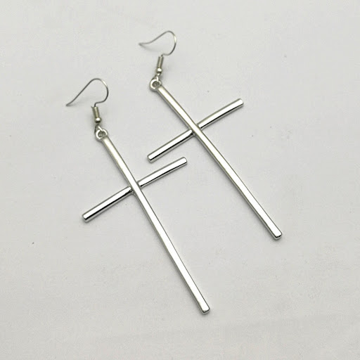 Title 5, Geometric natural cross earrings, alloy plated,...