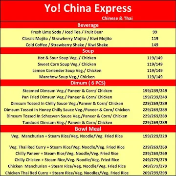 Yo! China Express menu 