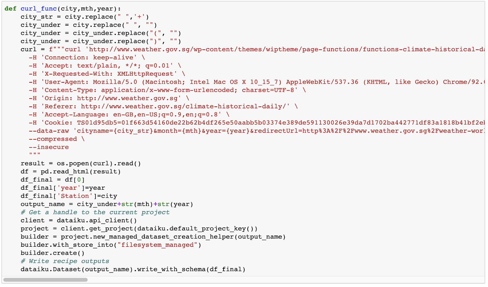 Python code for scraping the data off Meteorological Service Singapore’s website