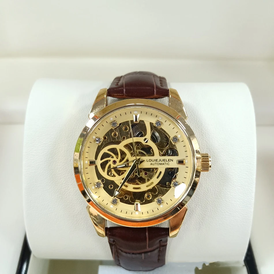 Montre mécanique en cuir creux pour homme, étanche. Un style unique pour le poignet masculin. Alliez élégance, résistance à l'eau et précision.