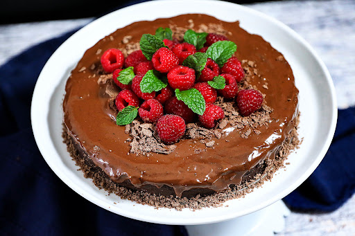 Frosting spread over the Chocolate Mousse Cake.