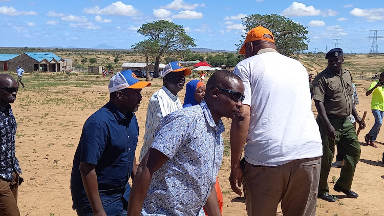 Azimio la Umoja presidential candidate Raila Odinga and Suna East member of parliament Junet Mohammed at Coastal region.