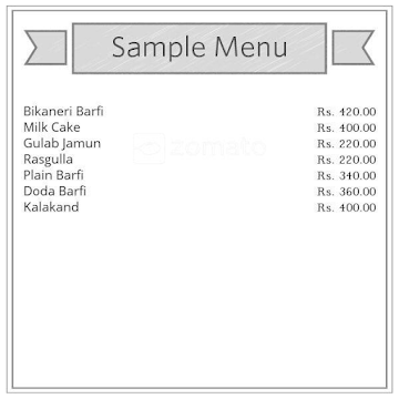 Bikaner Mishthan Bhandar menu 