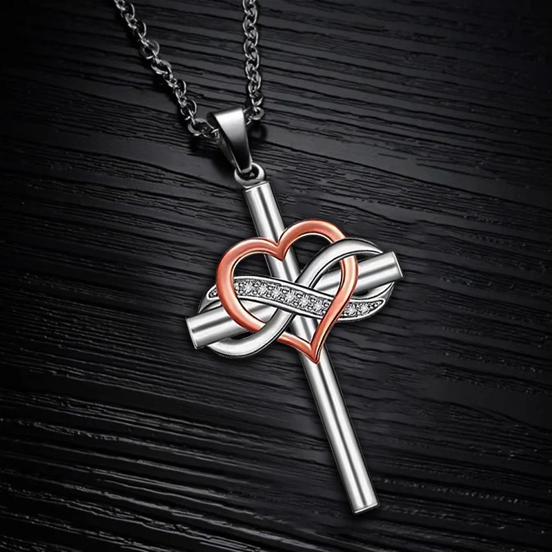 Colar com pingente de cruz feminino em formato de coração de amor, um símbolo de fé e carinho, um presente perfeito para expressar amor.