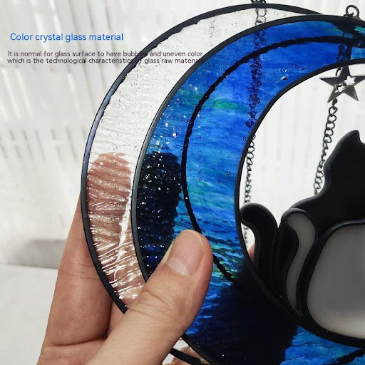Title 5, Colorful Glass Pet Cat Dog Moon Pendant with Cr...