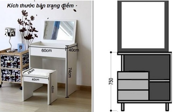 chiều cao bàn trang điểm