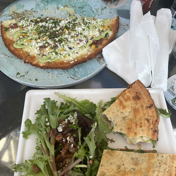 GF Caprese sandwich & GF corn pizza (in the process of being devoured)