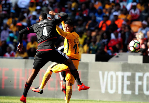 Carling Black Label Cup between Orlando Pirates and Kaizer Chiefs at FNB stadium. George Lebese and Happy Jele during the game.