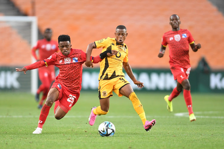 Siyabonga Nzama of Milford FC and Ashley Du Preez of Kaizer Chiefs during the Nedbank Cup.